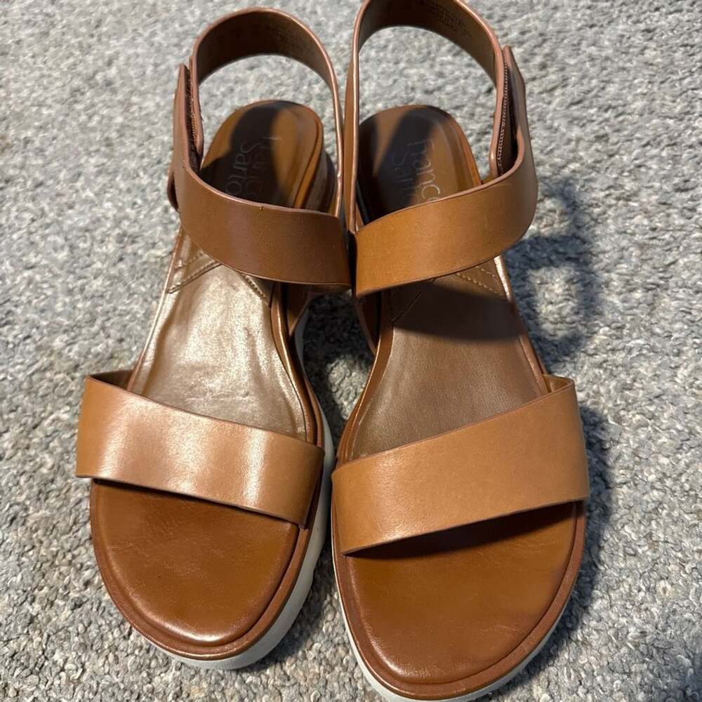 Franco Sarto Brown Leather Platform Wedge Sandals with Ankle Strap 8